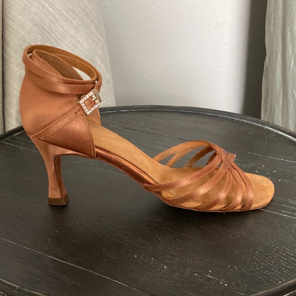 Womens Dark Tan Latin Shoes with 2.5 inch heel